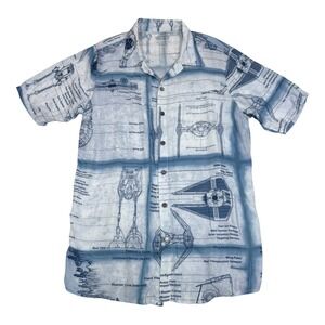 Star Wars We Love Fine Mens Blue Blueprint AT-AT TIE Fighter Hawaiian Shirt M
